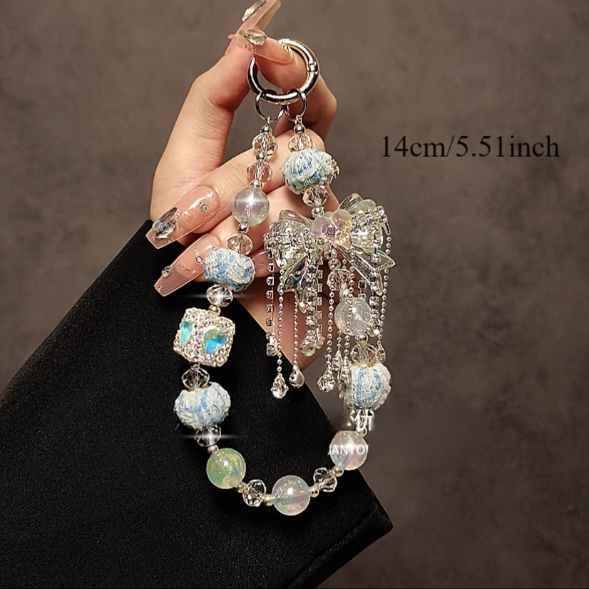 [Rhinestone Butterfly Wristlet Accessory] 1pc Luxury Rhinestone Butterfly Beaded Wristlet Phone Charm Strap, Versatile Accessory for Mobile Case, Car Keychain, and Bag Pendant