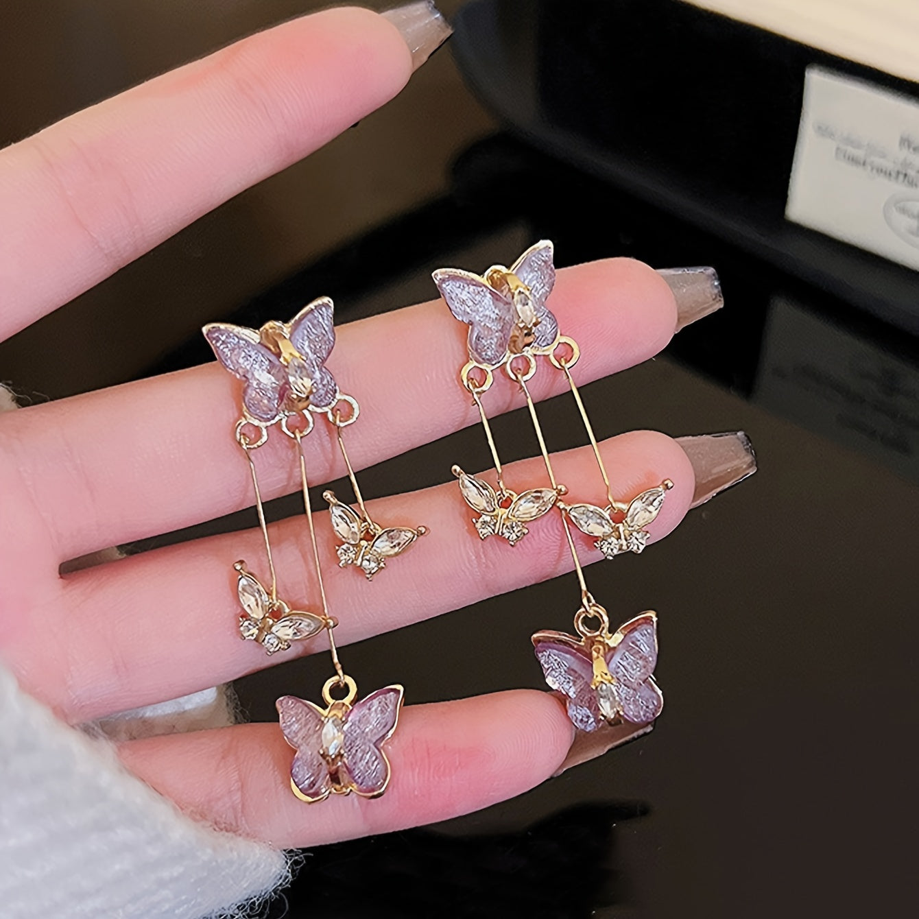 [Delicate butterfly earrings] Light Purple Butterfly Tassel Earrings | Delicate Temperament Accessory, Elegant Style, Perfect for Party & Daily Wear, for Teenager