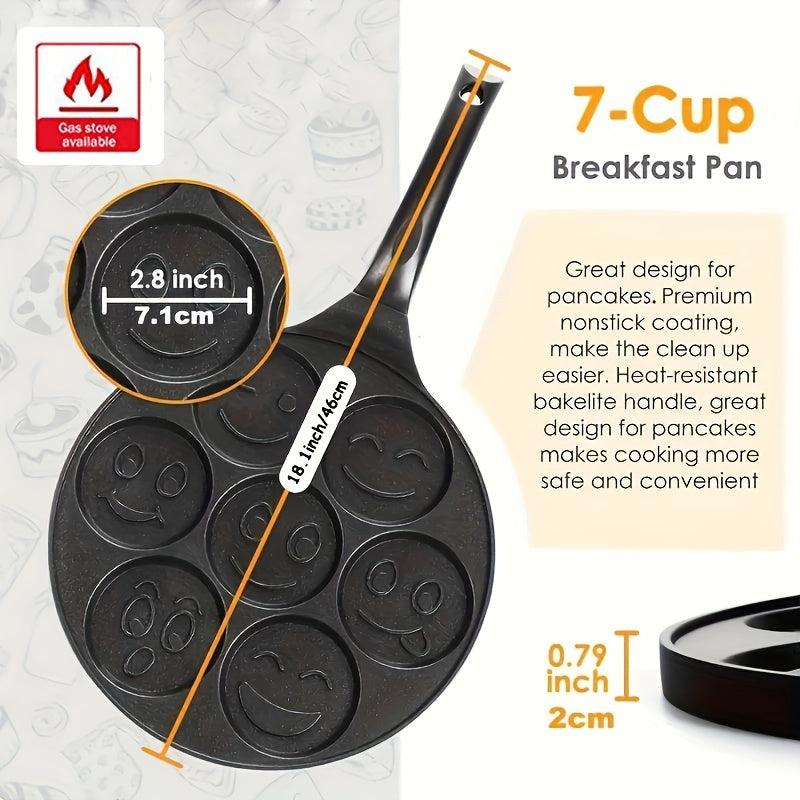 7-Hole Non-Stick Pancake Pan with Waffle Mold - Heavy-Duty Aluminum Alloy, Non-Stick Surface, Even Heat Distribution, for Pancakes, Waffles, Brownies, Crepes