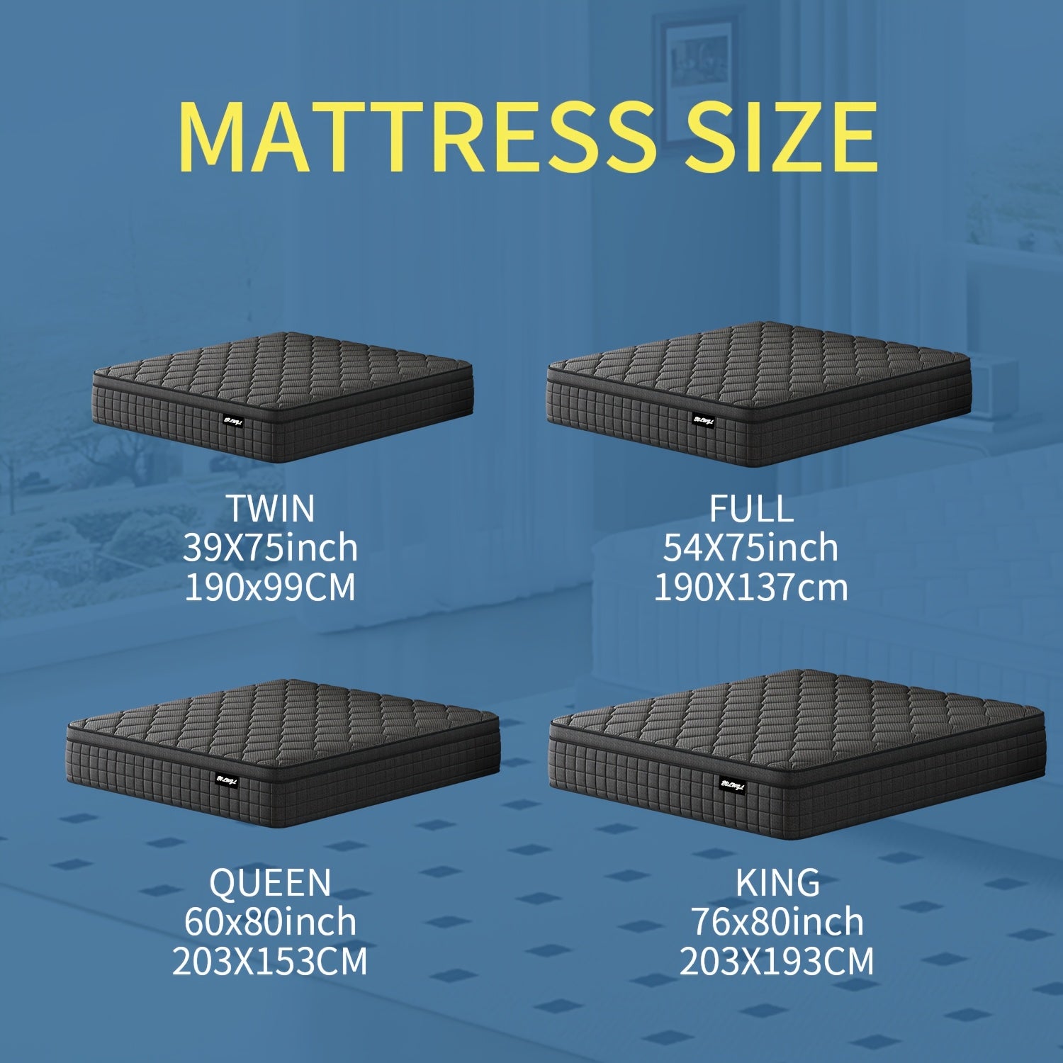 Memory Foam Hybrid Mattress, Queen/King/Twin/Full Size, 10in/12in Thick, Deep Sleep Euro Top, 7-Zone Cooling with Optimal Lumbar Support, -Allergenic Cover & Pocket Springs, Heavy-Duty Non-Wood