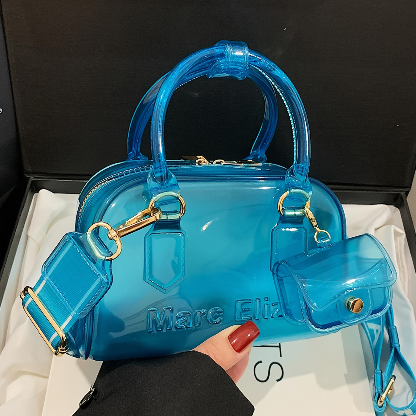 [Golden-Tone Hardware Purse] Clear PVC Handbag - Women's Convertible Crossbody/Shoulder Bag with Golden-Tone Hardware | Lightweight Purse for Everyday, Parties, Formal Events | Easy-Clean & Durable Design in Black, Bright Col