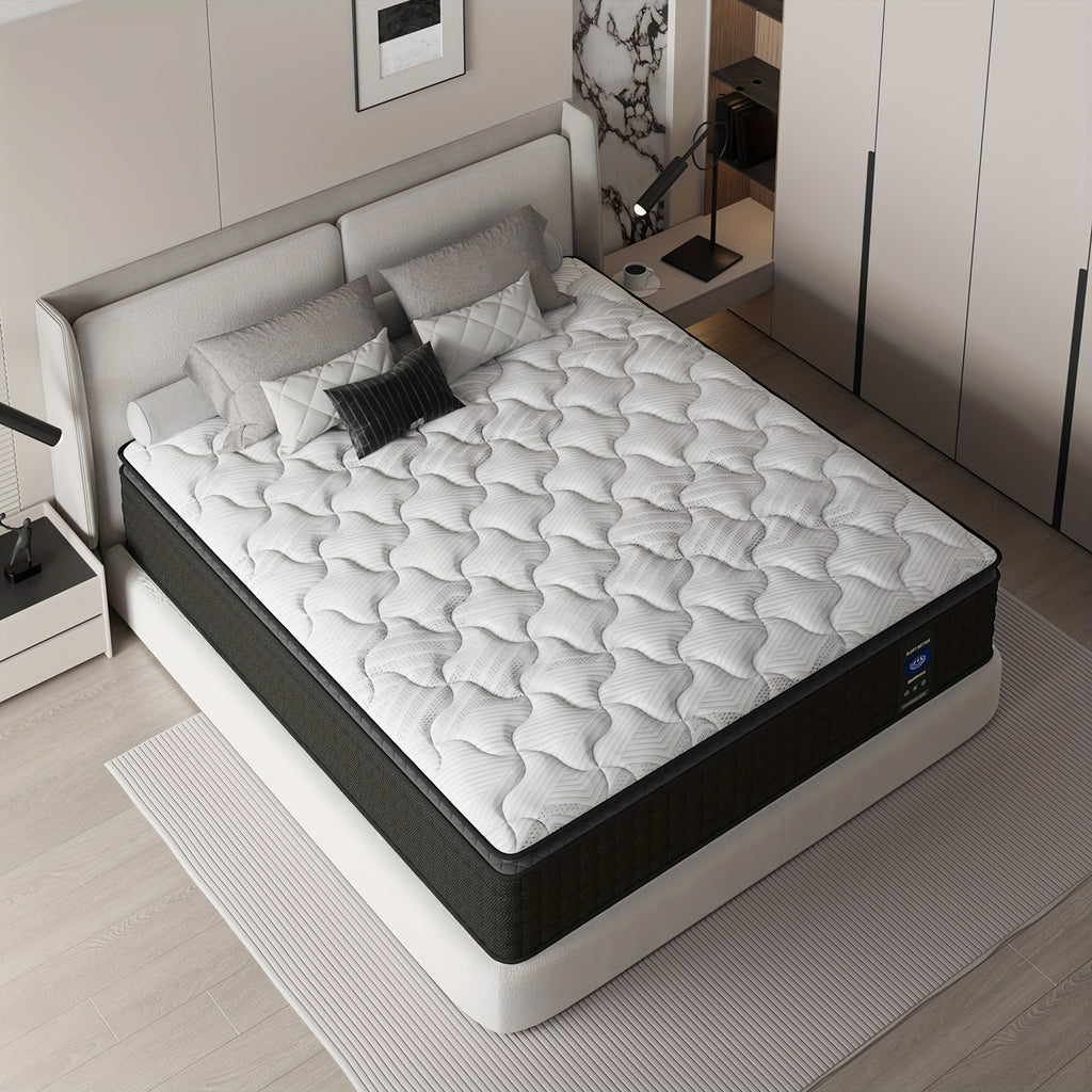 MRH 12-Inch White Box-Style Hybrid Mattress with Memory Foam & Individually Pocketed Springs - Fire-Resistant, Firm Support for Home Guest Rooms & Hotels, No Power Needed, Durable & Comfortable Sleep Solution, Hotel Bedding,