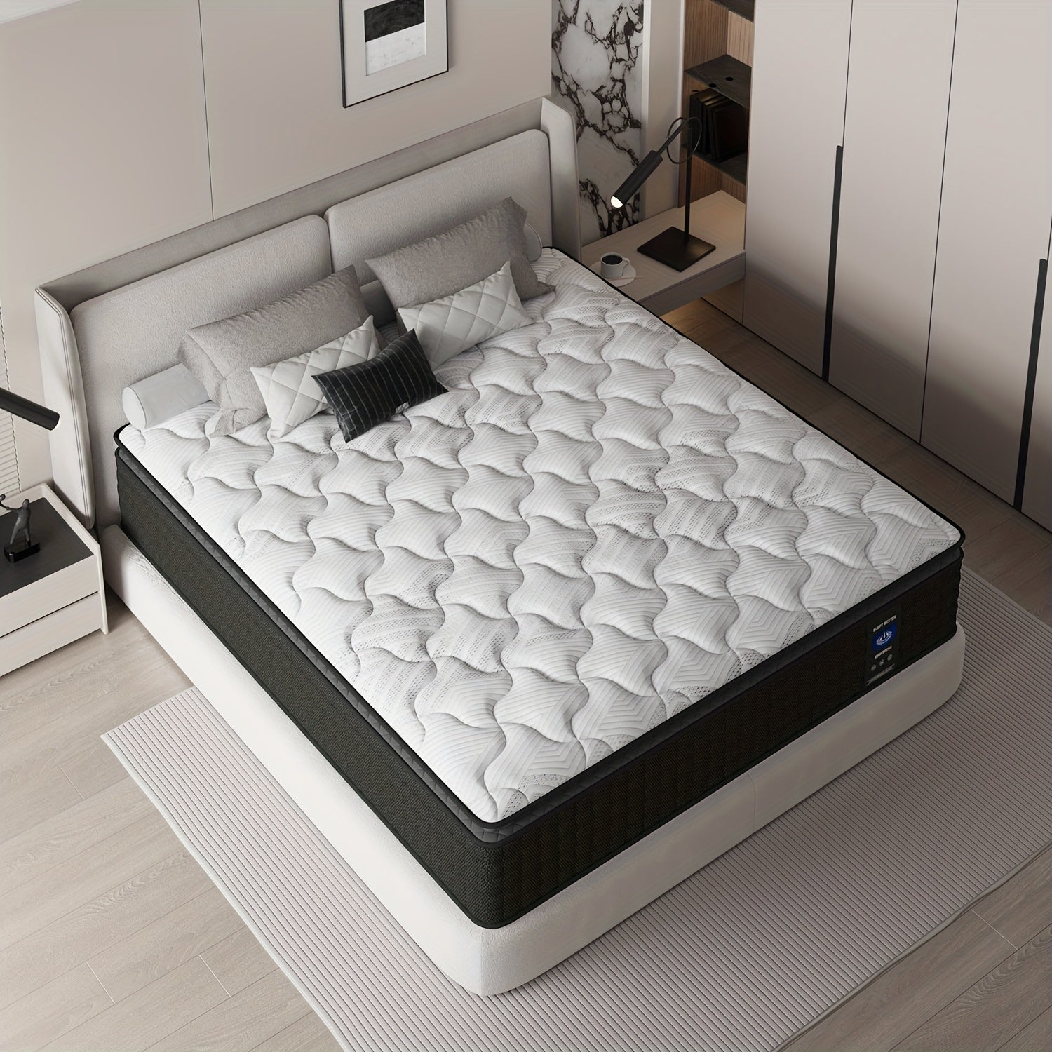 MRH 12-Inch White Box-Style Hybrid Mattress with Memory Foam & Individually Pocketed Springs - Fire-Resistant, Firm Support for Home Guest Rooms & Hotels, No Power Needed, Durable & Comfortable Sleep Solution, Hotel Bedding,