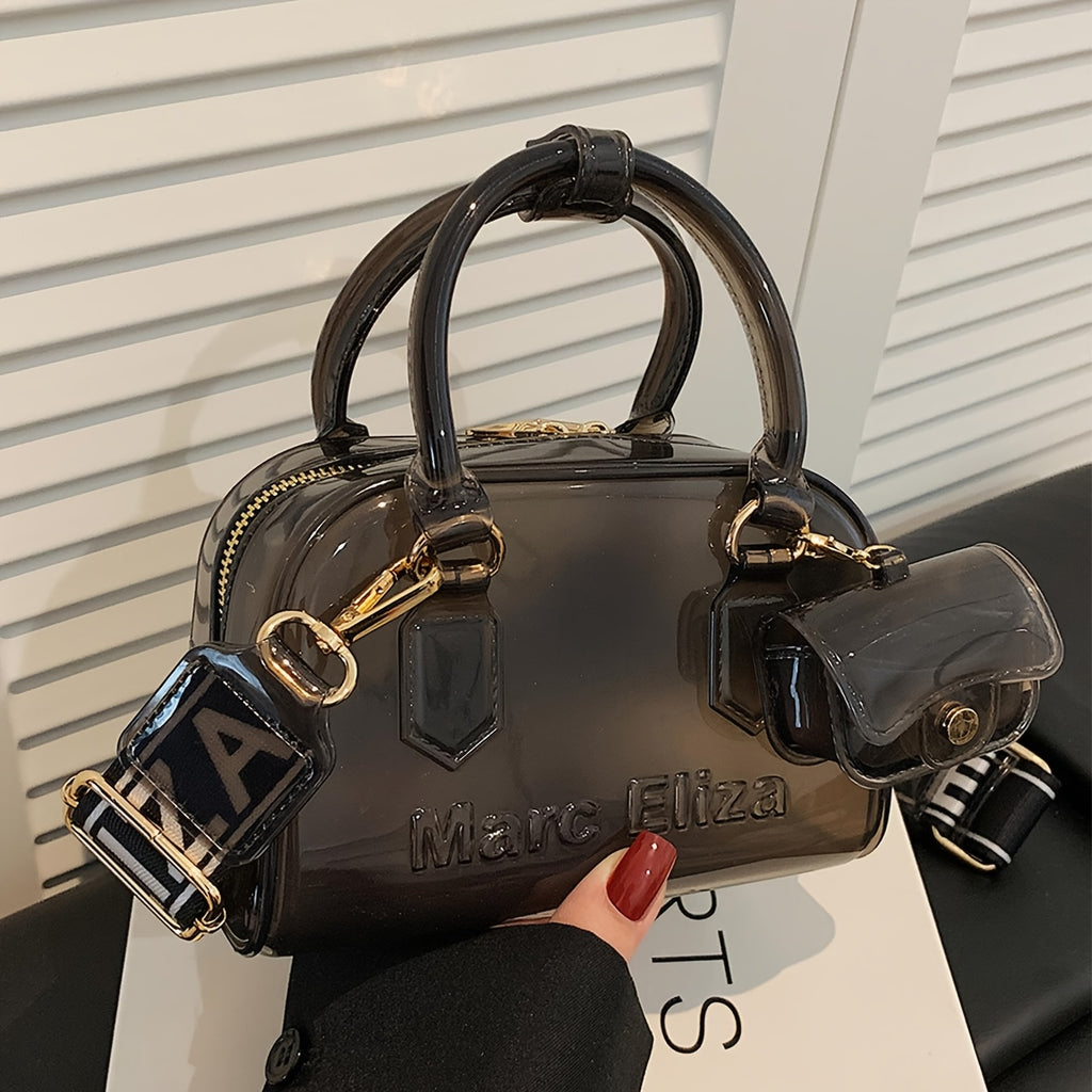 [Golden-Tone Hardware Purse] Clear PVC Handbag - Women's Convertible Crossbody/Shoulder Bag with Golden-Tone Hardware | Lightweight Purse for Everyday, Parties, Formal Events | Easy-Clean & Durable Design in Black, Bright Col