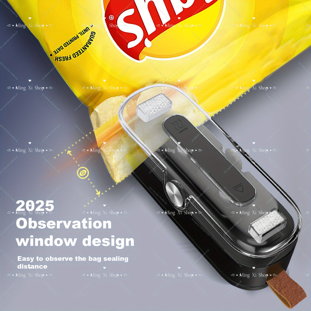 [Portable Bag Sealer] 2-in-1 Mini Bag Sealer & Cutter - Compact Portable Heat Vacuum Sealer for Plastic Bags - Ideal for Food Storage, Snacks, Cookies - Black, Kitchen Essential