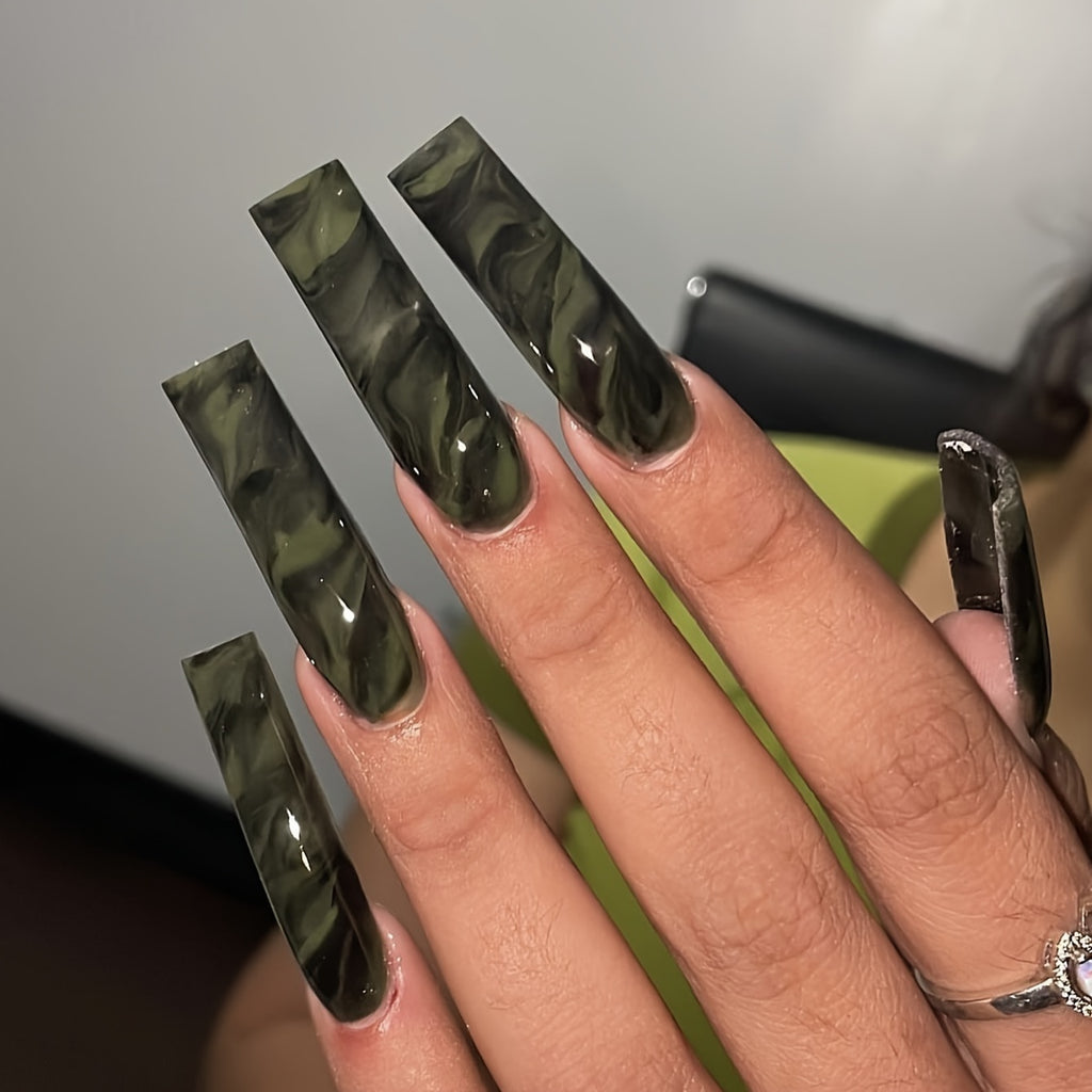 [Autumn Artificial Painting] 24pcs Blue Smoke Green Artificial Jade Ink Wash Painting | Minimalist White Highlights, Essential for Autumn and Winter Cool Style, Includes One Jelly Glue and a Polishing Scraper