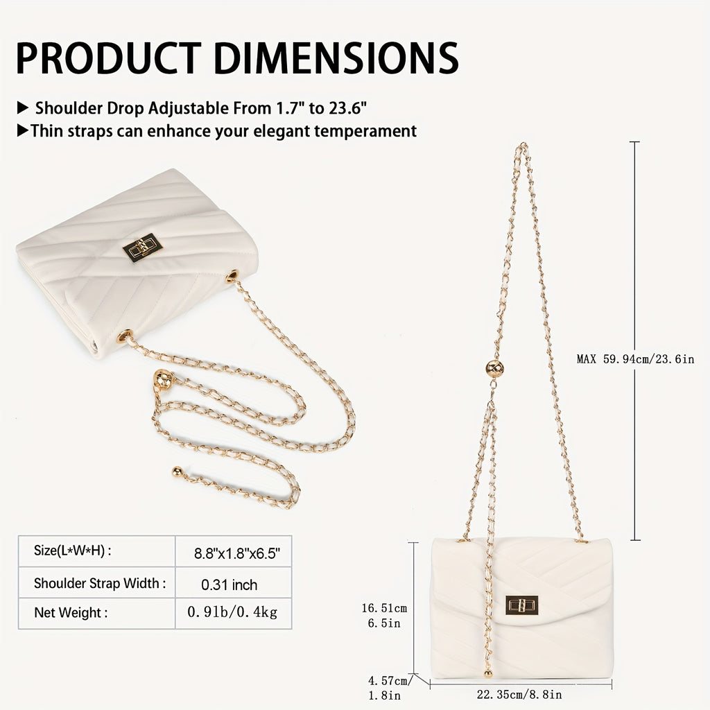 New Fashion Diamond Lattice Soft Chain Bag, Leisure And Simple With Pure Color PU Ladies Daily Travel Crossbody Bag