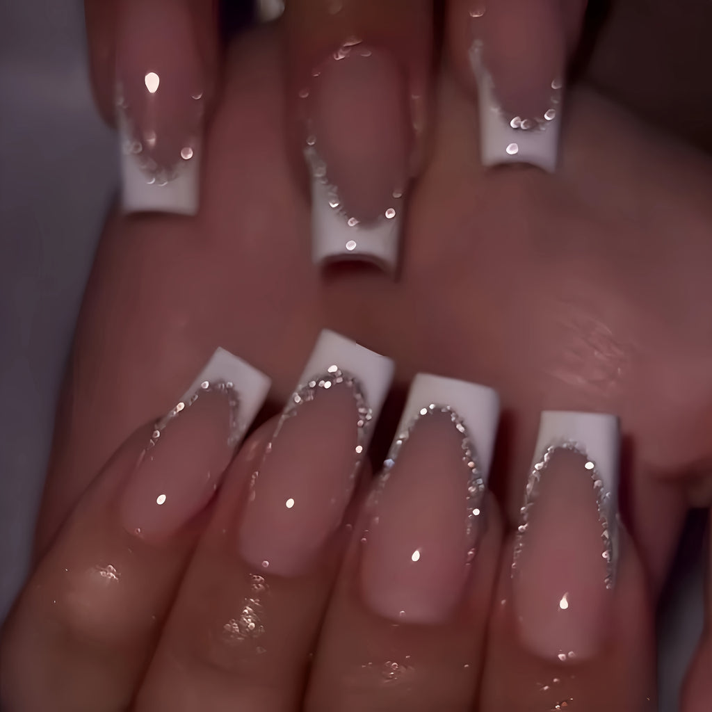 24pcs Elegant White French Tip Press-On Nails Kit – Includes Jelly Glue & Nail File | Minimalist Acrylic Fake Nails for Brides, Professionals & Trendy Styles | Reusable Salon-Grade Nails for Weddings, Dates, Office & Specia