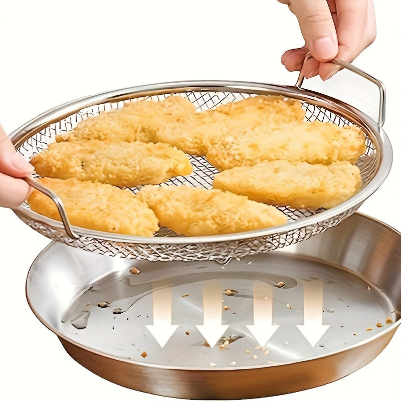 [Kitchen Frying Basket] Stainless Steel Oil Filter Basket - Reusable Round Heavy-Duty 304 Mesh Strainer | Open Design, Durable & Easy-Clean | For Frying, Grilling, Camping, BBQ, Home & Outdoor Cooking