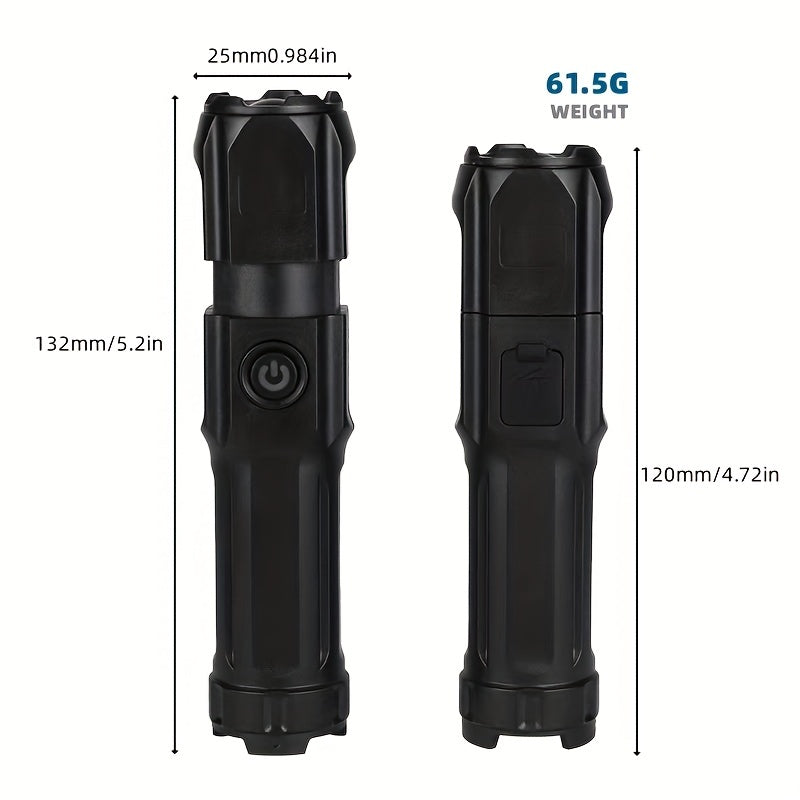 Baihuibri 1pc powerful variable focus flashlight, multifunctional portable household small flashlight, telescopic zoom light, rechargeable, suitable for outdoor lighting, work, exploration hiking