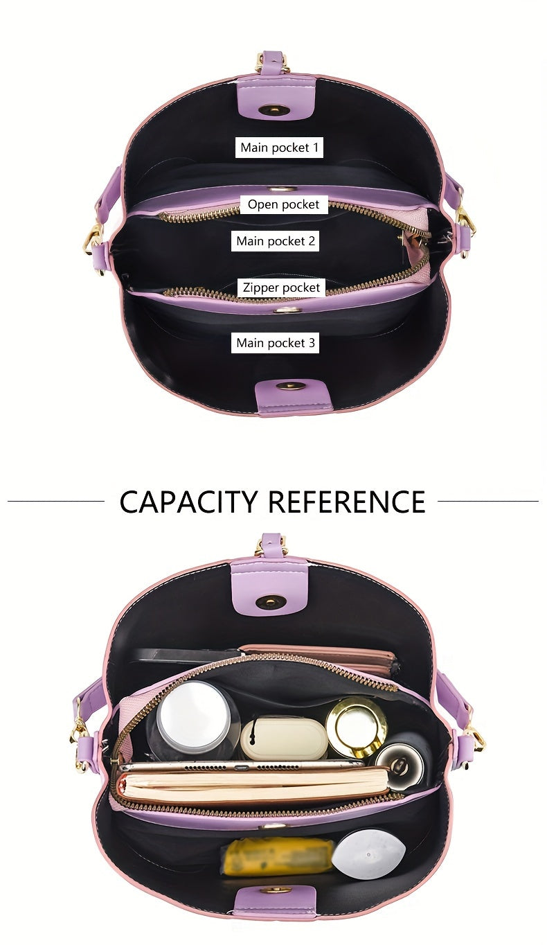 [Trendy Bucket Bag] Trendy Ombre Bucket Bag | Letter Print Handbag, Fashion Buckle Decor, Women's Every Day Purses