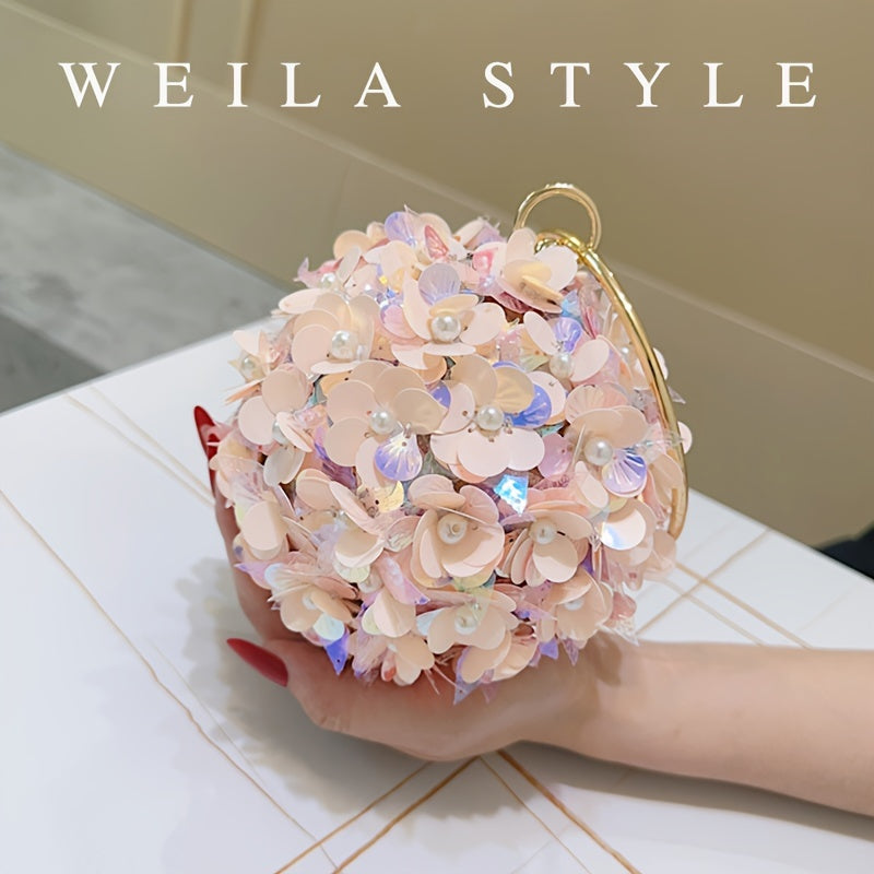 Sparkling Rose Golden Clutch Bag, Rhinestone Flower Design, Elegant Evening Handbag For Women, Party Dress Accessories