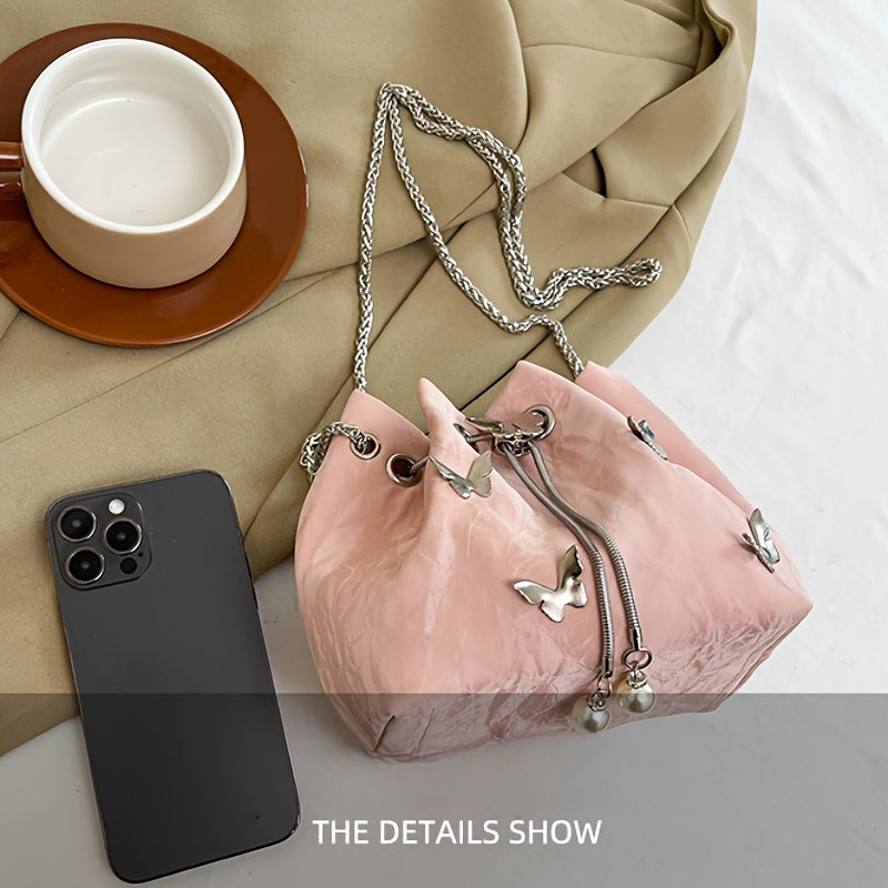 Trendy Bowknot Women'S Handbag, Unique Versatile Tote Bucket Bag, High-Quality Handheld Shoulder Bag, Stylish Chain Crossbody Bag.