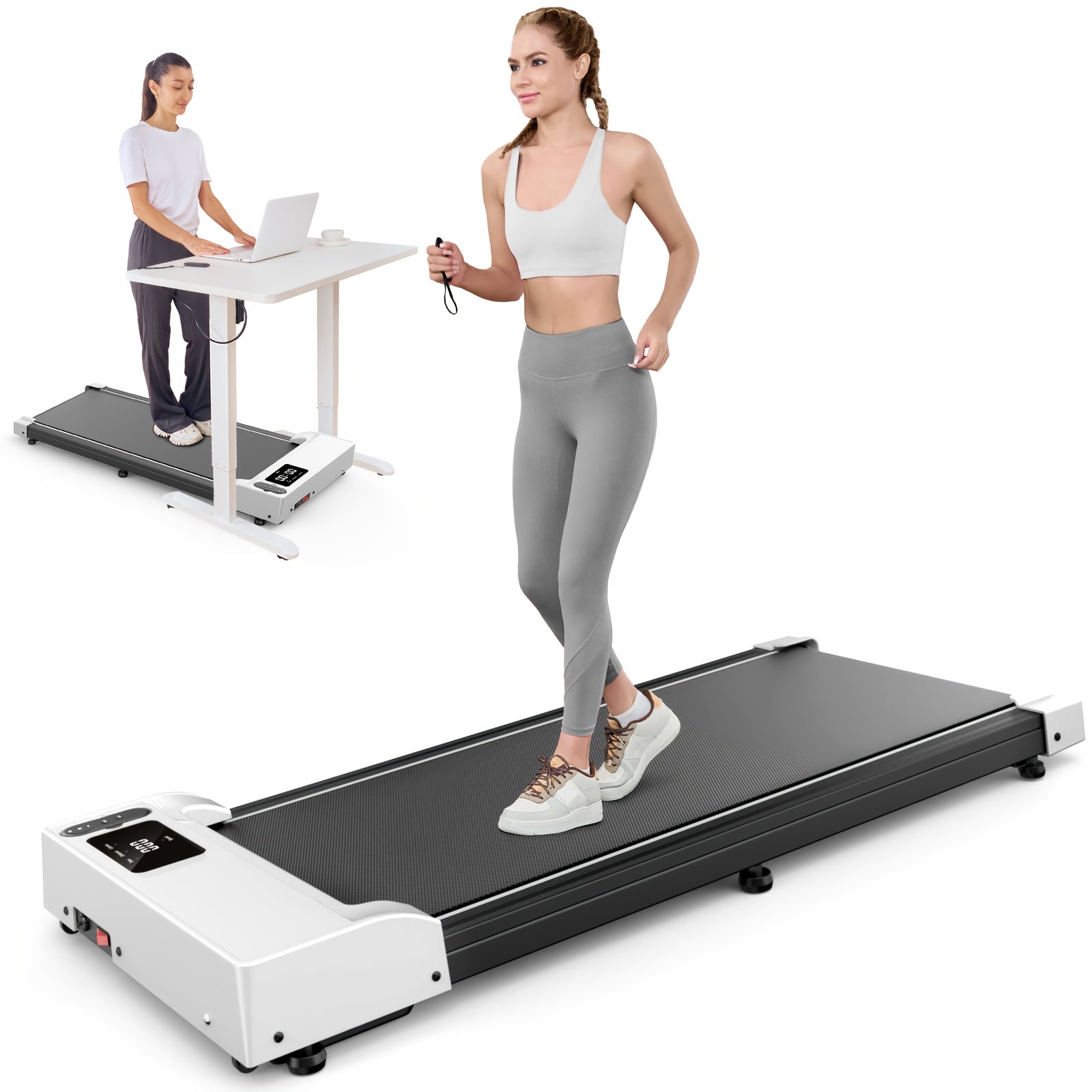 Portable Under Desk Walking Pad Treadmill, Support 2.5HP Lightweight Home Office Fitness Treadmill, 2-in-1 Walking Pad for Walking And Jogging Quiet, 265Lbs Capacity with Remote Control & LED Display, Stepping, Walking Traini