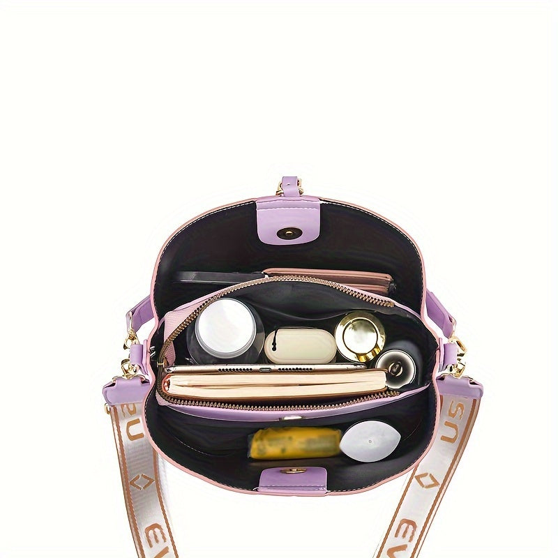 [Trendy Bucket Bag] Trendy Ombre Bucket Bag | Letter Print Handbag, Fashion Buckle Decor, Women's Every Day Purses