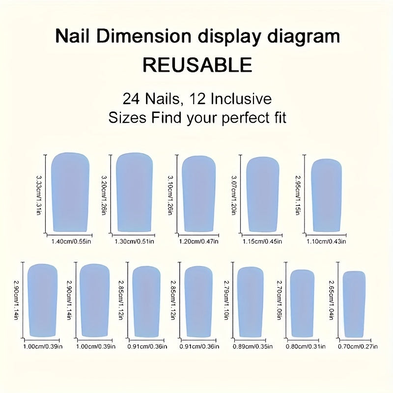 24pcs Waterdrop French-Style Fake Nails Set with Cute Gummy Bear, Luxury Heart, Created-Sapphire Metallic Glitter, and 3D Beautiful Butterfly Designs - Suitable for All Women and, Includes Nail File and Jelly Glue for Easy Ap