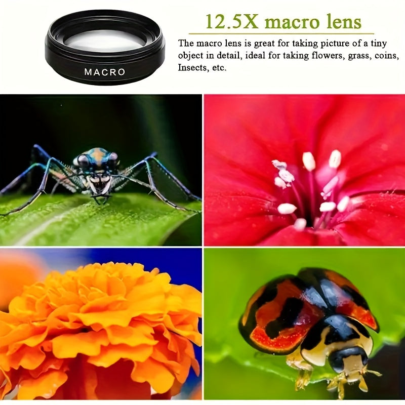 2-in-1 Smartphone Camera Lens Kit - ABS Wide Angle & Macro, PVC Material, Compatible with Most Smartphones, Includes 2 Lens Attachments for Enhanced Photography Experience, Smartphone Camera Lens Kit|Wide Angle Lens| Macro Le