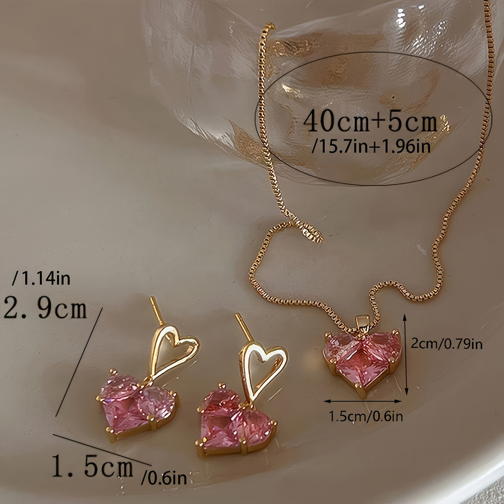 3pcs Y2K Heart Earrings Necklace Set for Women's Daily, Date, and Party Gift