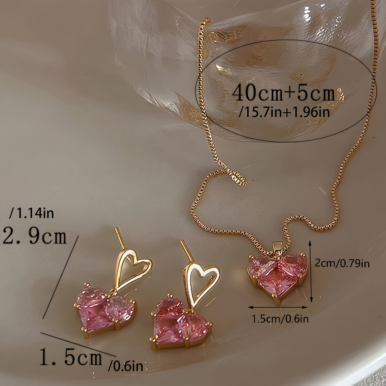 3pcs Y2K Heart Earrings Necklace Set for Women's Daily, Date, and Party Gift