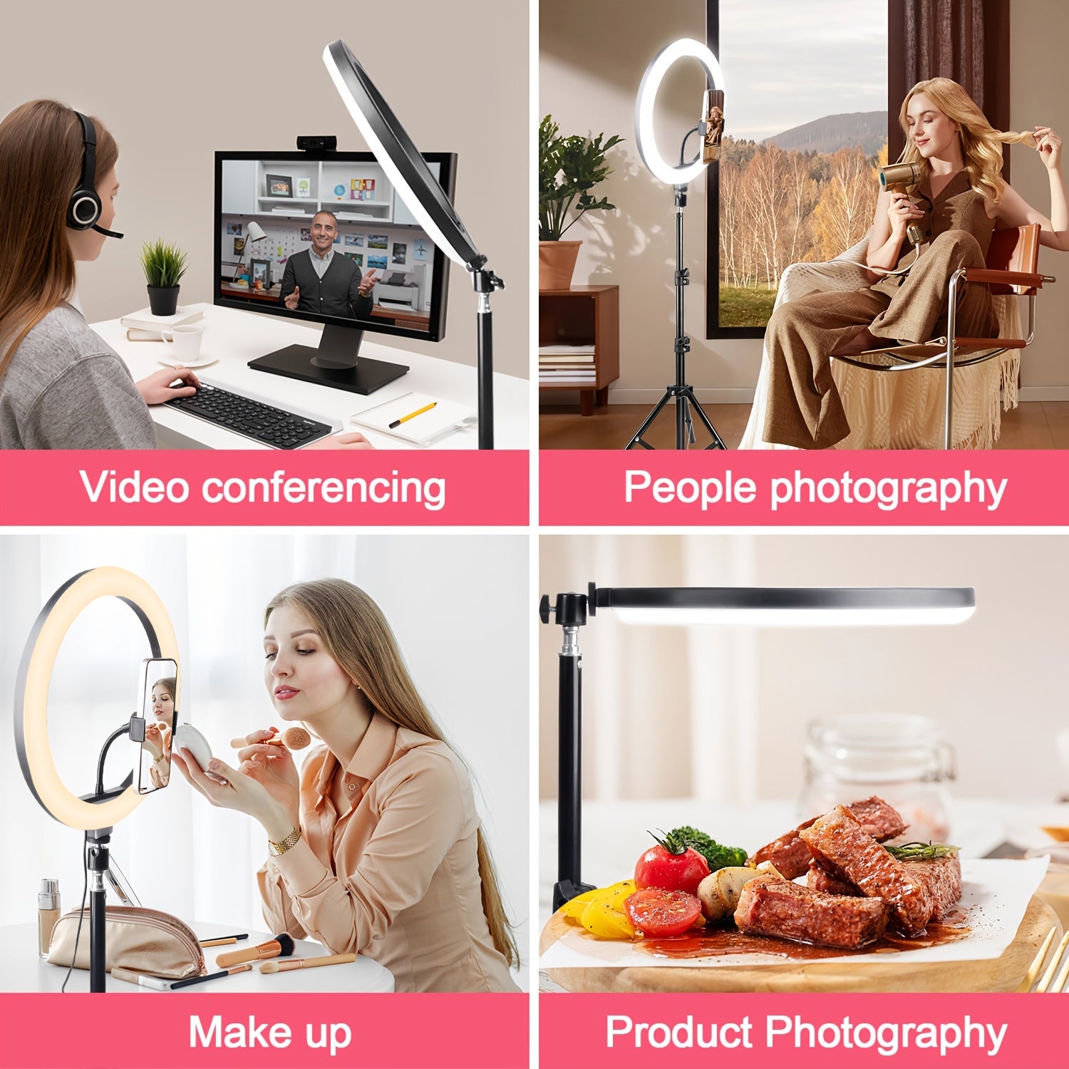 [LED Selfie Ring Light] 10-inch LED Selfie Ring Light with Adjustable Tri-Color, 43-inch Tripod & Phone Holder, USB Powered, for Live Streaming, Photography, Makeup, Video, Indoor Use, Compatible with Mobile Phones & Cameras