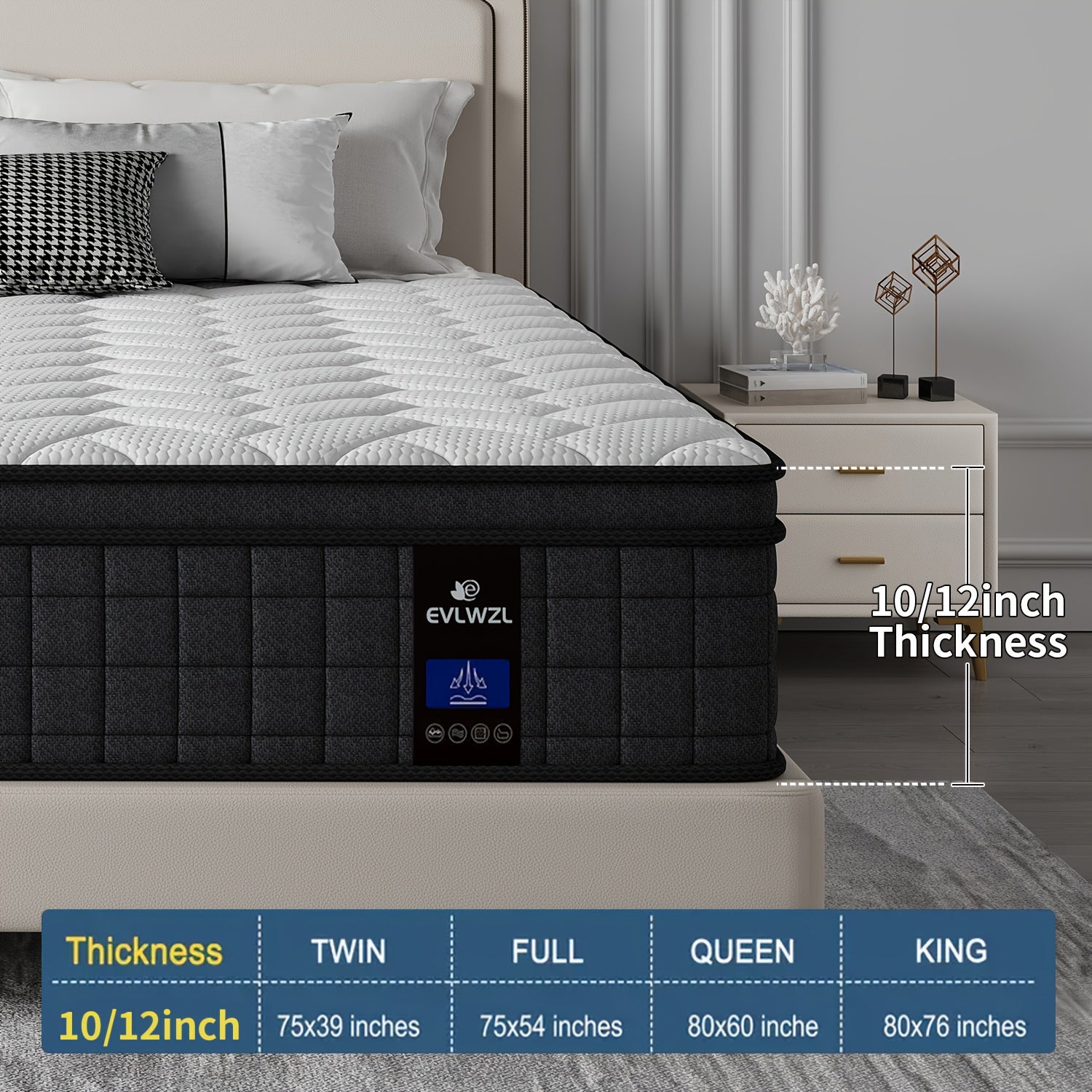 10INCH/12INCH -Twin/Queen/King Size Mattress, Premium High Quality Deep Sleep Firm Mattress Extra Lumbar Support, Memory Foam Hybrid Euro Top Luxury Mattress, Individually Wrapped Pocket Coils And Motion Isolation