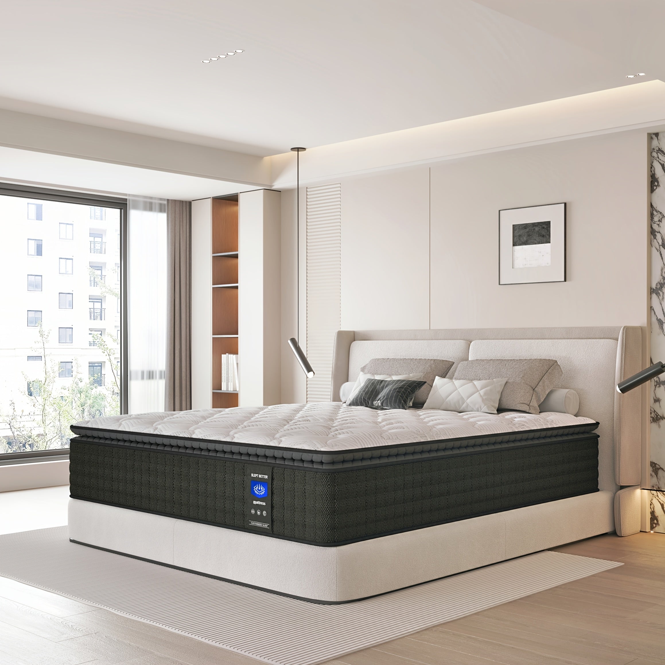 MRH 12-Inch White Box-Style Hybrid Mattress with Memory Foam & Individually Pocketed Springs - Fire-Resistant, Firm Support for Home Guest Rooms & Hotels, No Power Needed, Durable & Comfortable Sleep Solution, Hotel Bedding,