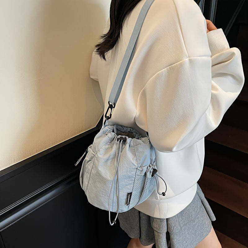 Women's Lightweight Crossbody Bag, Convertible Clutch Purse with Adjustable Strap, Drawstring Closure, Side Mesh Pocket, Compact Everyday Bag for Women, Travel, Work, Dates, Available in Purple, Black, Green, Blue, Khaki, Ide