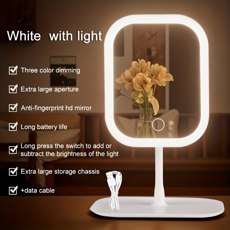 Rechargeable Makeup Mirror with Touch Control & 3 Light Modes (White/Color Dimming, -Fingerprint HD, Day/Night) - Portable Folding Vanity Mirror with Long Life, - for Women, - Ideal /Christmas