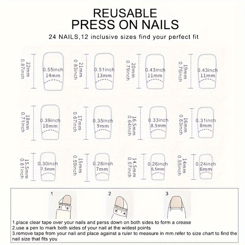 24pcs Luxury Sweet Cool High-End Floral Golden Texture Accented - Milk White and Golden Color Block Almond Medium Fake Nails Set with Jelly Glue and Nail File Included, Perfect Gift for s and Women