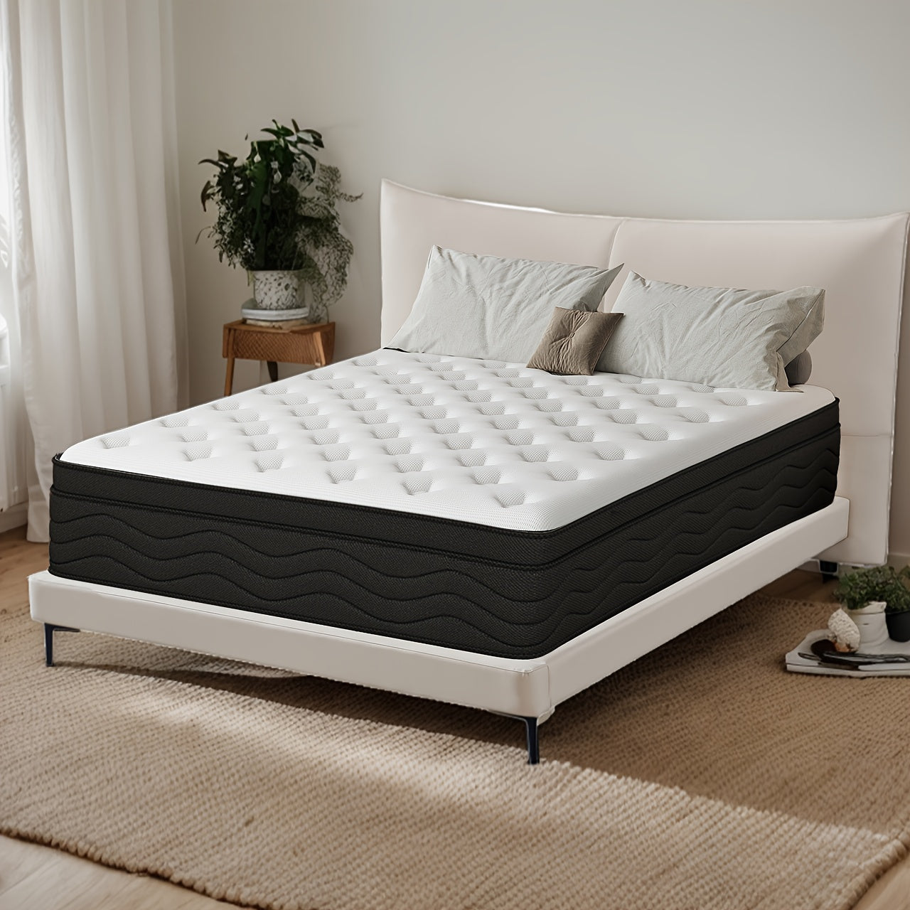 Memory Sponge Mattress, Soft, Comfortable And Healthy, 12 Inch, Black And White Splicing Style, with Built-in Springs, Christmas Gift