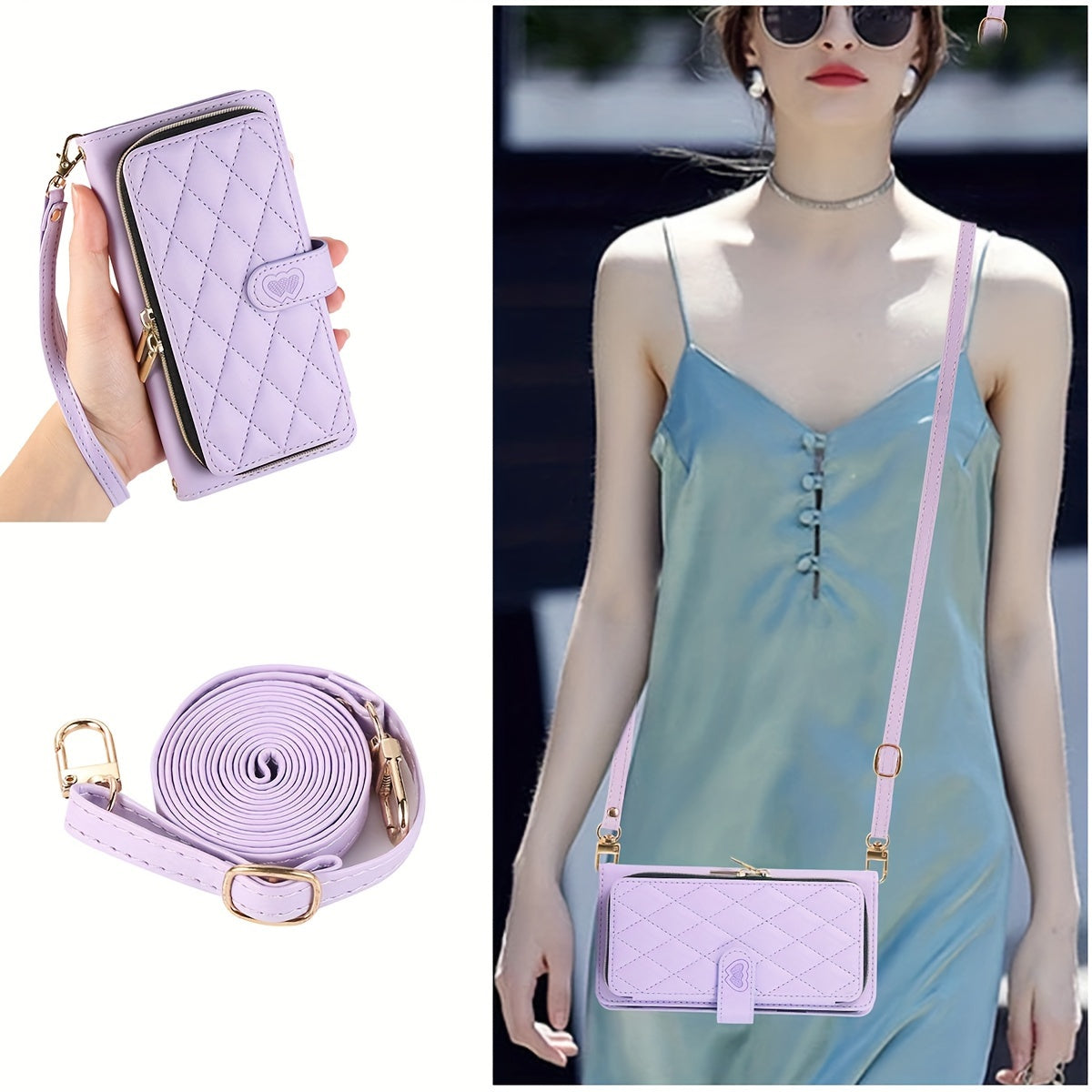 Crossbody Wallet Case Designed for Iphone 16E, 16, 15, 14, 13, 12, 11 Pro Max, 7, 8 Plus, SE 2020, And SE 2022, Featuring a Zippered Handbag Style, Flip Cover, Kickstand Folio, Card Slots, Wrist Strap, And Lanyard for The for