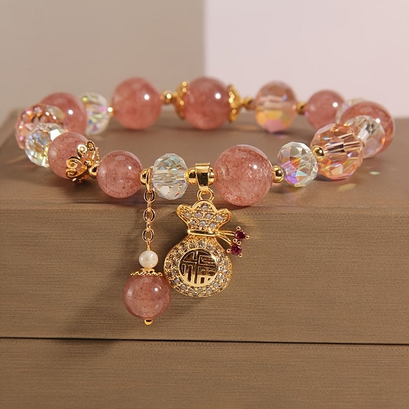 Golden Pink Beaded Bracelet