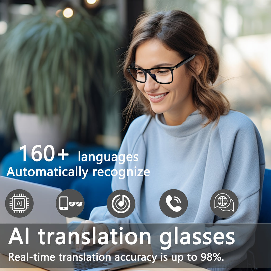 OICIIDO AI Smart Glasses, New Multifunctional Audio Glasses for Men and Women, Support Real-Time Translation for 160+ Languages and Video Translation, Equipped with Chat GPT System, Built-In Microphone and Speaker, HD Voice C