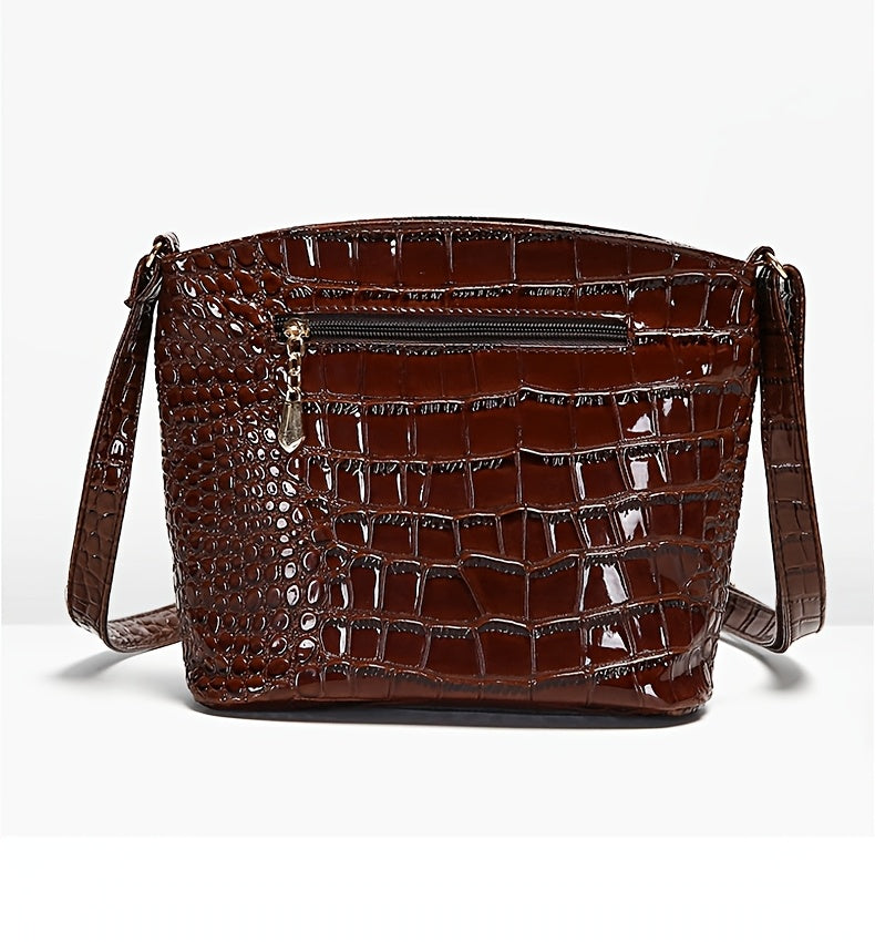 Shiny Crocodile Pattern Women'S Bag, PU Soft Shoulder Bag, Multi-Layer Crossbody Bag, Stylish And Versatile Large Capacity Bucket Bag.