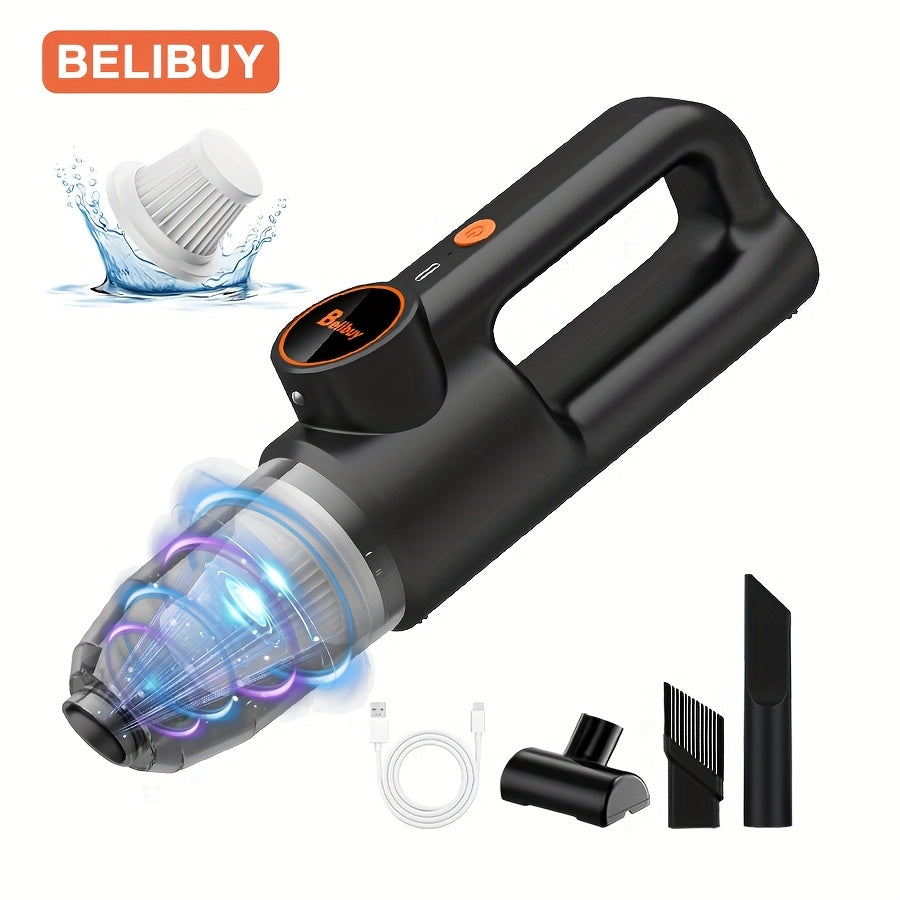 [Super Powerful Cordless Vacuum] BELIBUY 200W Super Powerful Cordless Handheld Vacuum Cleaner | 3KPa Suction, Portable Lightweight Design with Integrated Blower & Crevice Tool, Rechargeable Battery, USB Charging for Home & Ca