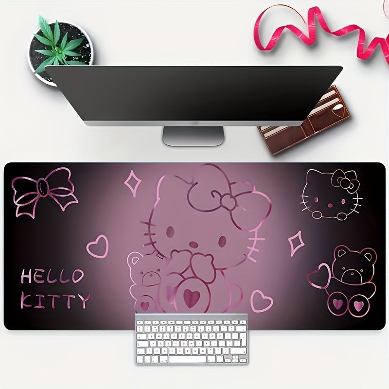 [Hello Kitty Mouse Pad] Sanrio Hello Kitty Large Gaming Mouse Pad & Desk Mat | Anti-Slip Washable Rubber Base, Stitched Edges, Cute Cartoon Design with Hearts & Stars for Office, Gaming, Workspace - Perfect Gift for Fans, Ani