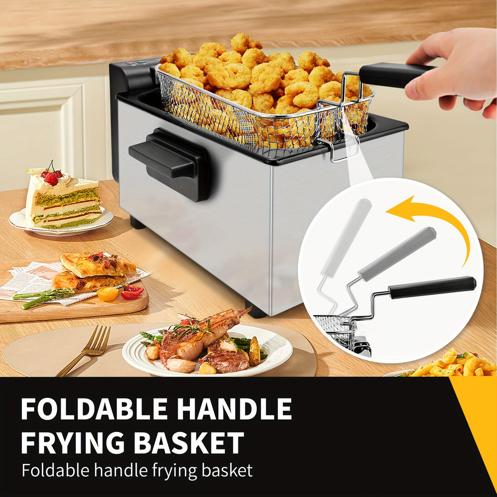 SUSTEAS 1500W Smokeless Electric Fryer with Precise Temperature Control, Removable Basket & Non-Stick Basket - Large Capacity for Home/Commercial Use, Dishwasher-Safe, Compact Design - Ideal Gift for Cooking Enthusiasts & Fat