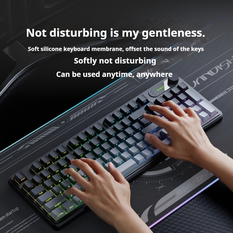EWEADN Wired Silent Gaming Keyboard with RGB Backlit, Side-Printed Gradient Keycaps, Ergonomic Design & Multimedia Knob Control - USB-Powered for PC, Laptop, Desktop, Windows, Mac, Workstation Use, Gaming Accessories, Profess