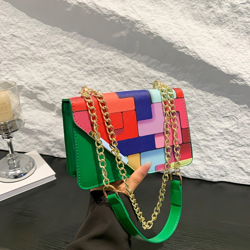 [Lightweight Shoulder Bag] Lightweight Magnetic Closure Color Block Shoulder Bag for Girls | Fashionable Casual Style, Artificial Leather, No Wash, Adjustable Strap, Unlined, Perfect for Outings