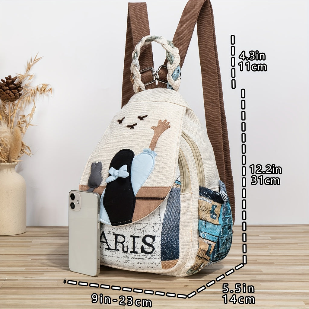 Randomly Cut Bohemian Style Ethnic Style Multi-color Cute Kitten And Goose Double Shoulder Backpack Personality Fashion Backpack