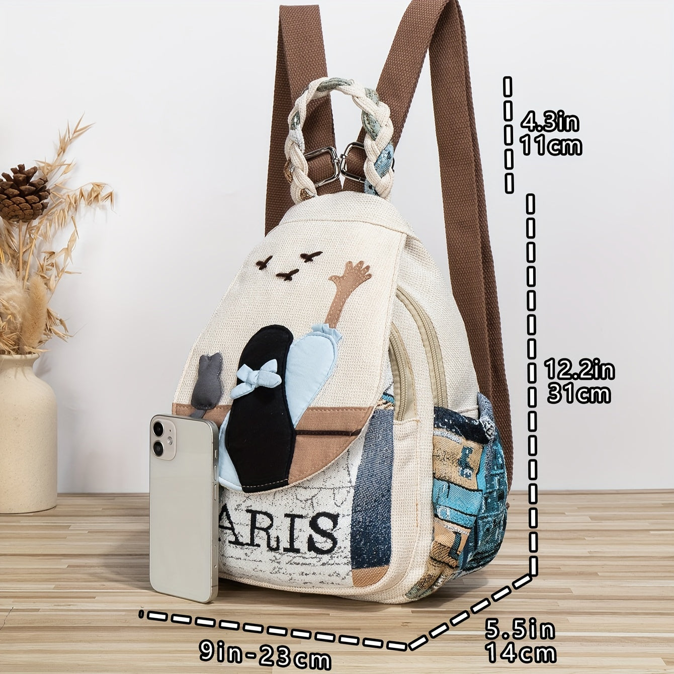 Randomly Cut Bohemian Style Ethnic Style Multi-color Cute Kitten And Goose Double Shoulder Backpack Personality Fashion Backpack