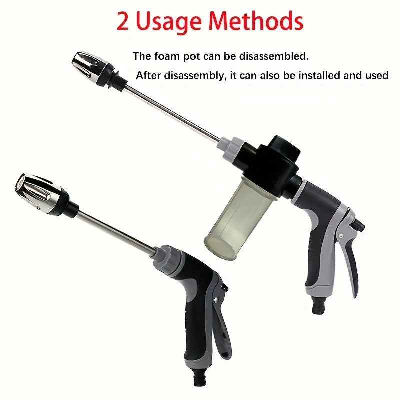[Portable | High-Pressure] 1pc Portable High-Pressure Hose Spray Gun | Adjustable Thick Rod Spray, Multi-Functional Garden Hose Nozzle | Durable Plastic Construction, Adjustable Spray Pattern, 3/4" and 1/2" Quick Connect Adap