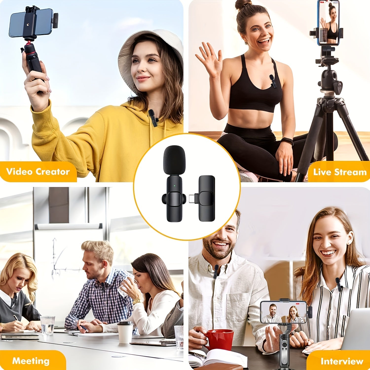Kouzone Wireless Microphone System with 360° Omnidirectional Recording, Plug & Play -C/, Low Latency Noise for Podcasting, Live Streaming, YouTube/Vimeo Videos - Compatible with Smartphones, Laptops, Tablets,