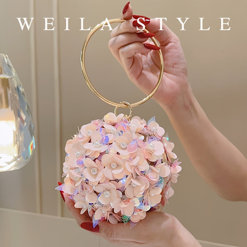 Sparkling Rose Golden Clutch Bag, Rhinestone Flower Design, Elegant Evening Handbag For Women, Party Dress Accessories