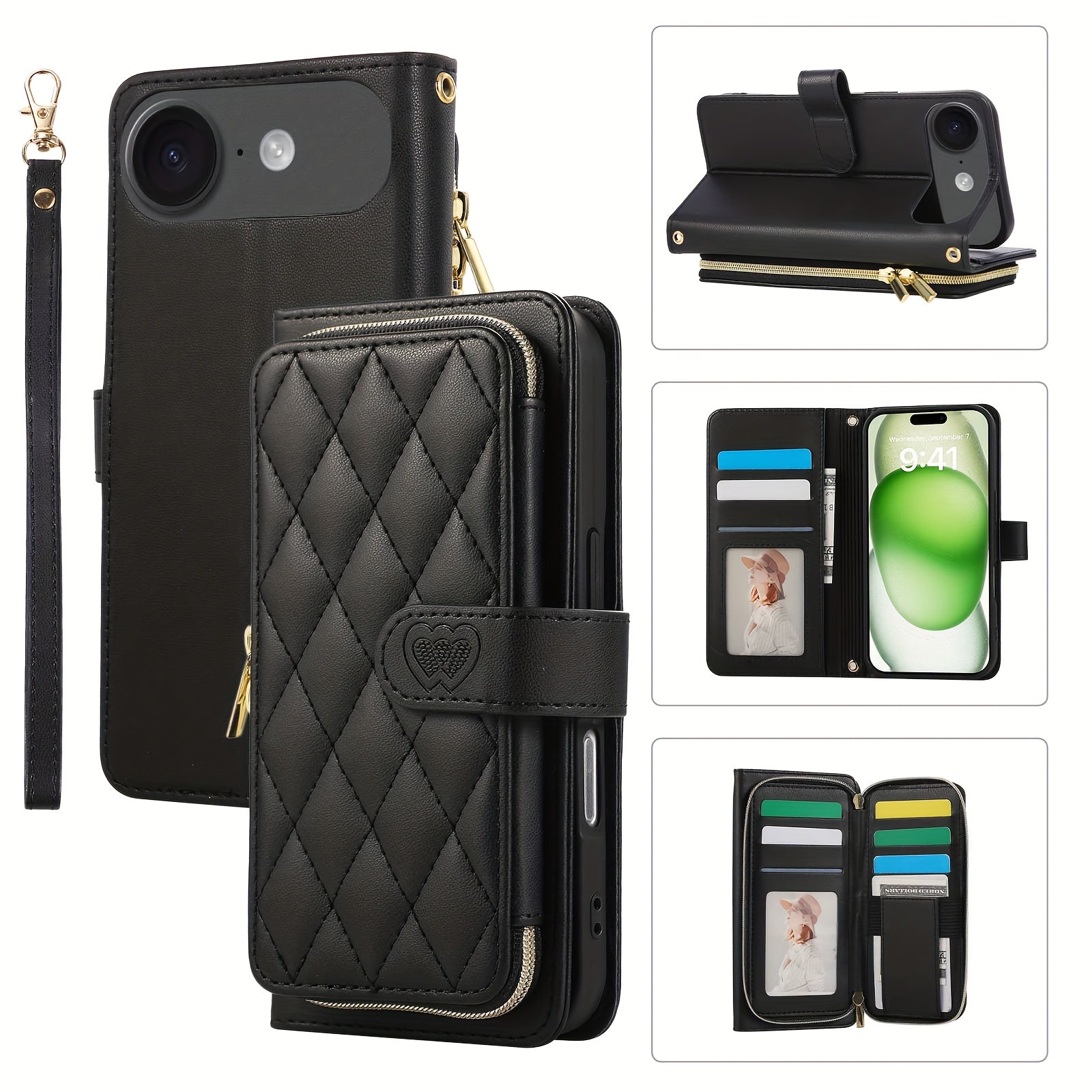 Crossbody Wallet Case Designed for Iphone 16E, 16, 15, 14, 13, 12, 11 Pro Max, 7, 8 Plus, SE 2020, And SE 2022, Featuring a Zippered Handbag Style, Flip Cover, Kickstand Folio, Card Slots, Wrist Strap, And Lanyard for The for