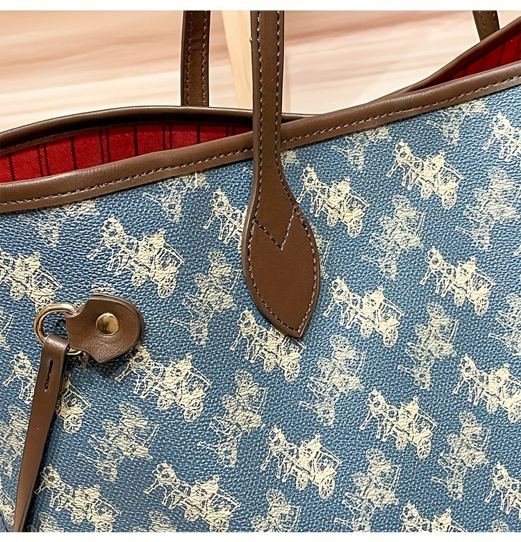 Elegant Floral Tote Bag with Red Interior, Large Capacity, Golden-Tone Hardware, And Detachable Shoulder Strap - Ideal for Daily Travel And Commuting, Travel Tote Bag | Floral Print Tote | Durable Handles, Tote Bag