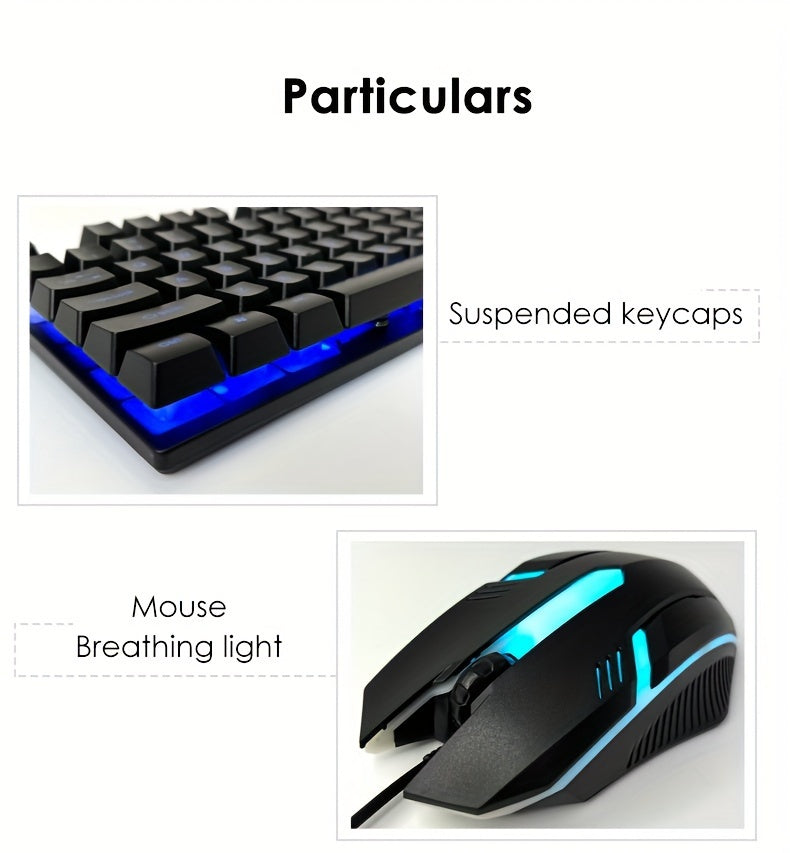 [Rainbow Backlit Gaming Set] Rainbow Backlit Wired Gaming Keyboard and Mouse Set | 19-Key Rollover, Adjustable Brightness, 2 Lighting Modes, Ergonomic Design, Hotkeys, Media Keys, USB Powered, No Battery, for Home Entertainme