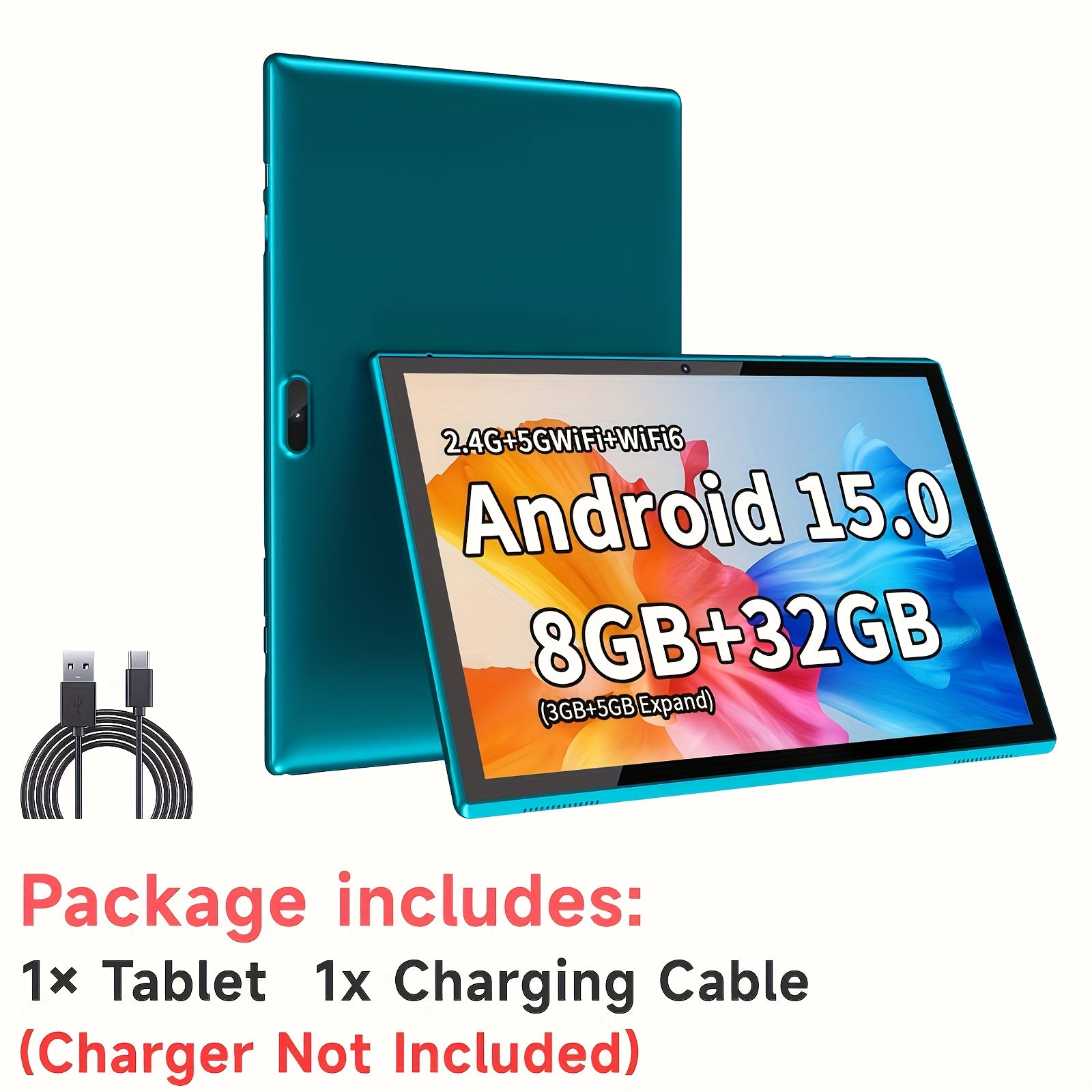 PEICHENG 10 inch Pad Android 15 Tablet, RK3326S 4-Core 8(3+5)GB RAM 32GB ROM, 10.1 Inch Tablet, FHD IPS Touch Screen, 2MP Front 8MP Back Camera, Type-C Tablete G-sensor, 6000mAh Larger Battery
