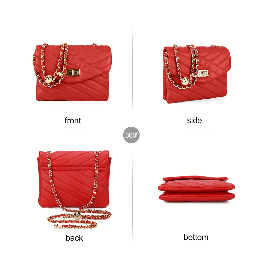 New Fashion Diamond Lattice Soft Chain Bag, Leisure And Simple With Pure Color PU Ladies Daily Travel Crossbody Bag