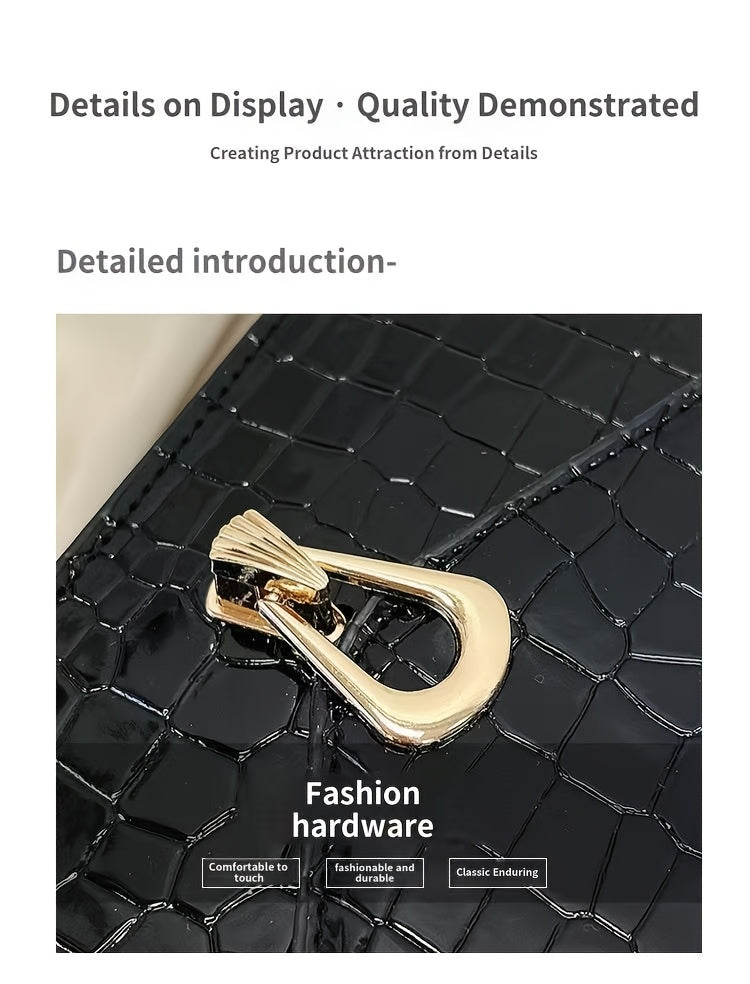 Pink Snake Print Crossbody BagFor Women, Stylish Women's Crocodile Pattern Handbag - Black Shoulder Bag With Detachable Strap Golden-Tone Hardware & Chain Strap, Crossbody Bag Purse Christmas Bags For Gifts Christmas Gift Bag